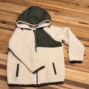 Old Navy Cream Sherpa Puffer Jacket with Olive Hood